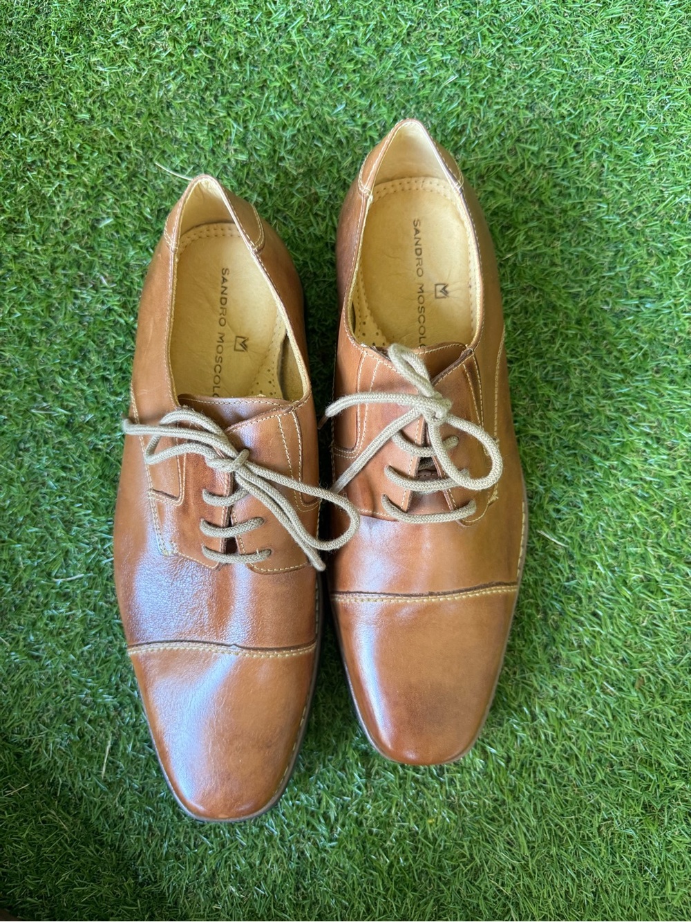 Sandro Moscoloni Tan Leather Lace-Up Oxfords